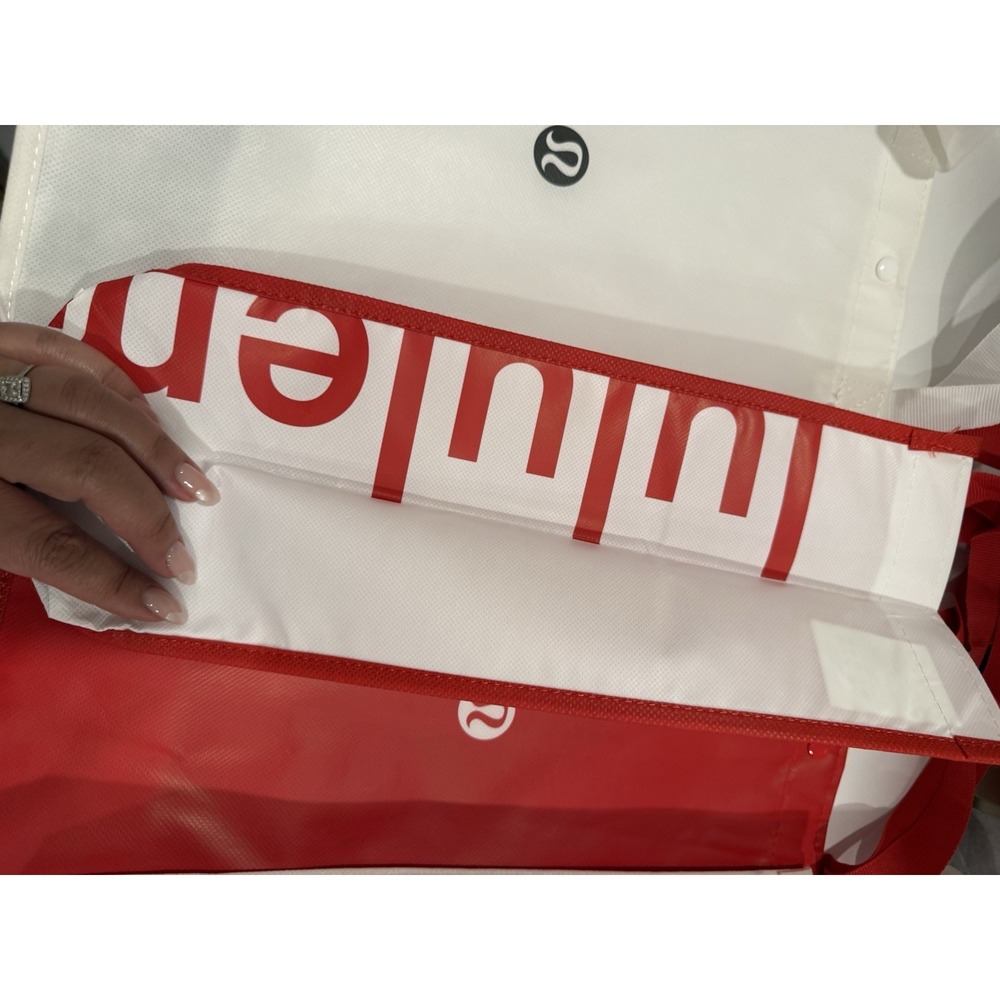 New Lululemon Reusable Button Large Tote Shopper Shopping Bag Lot 3 White & Red - Picture 4 of 8
